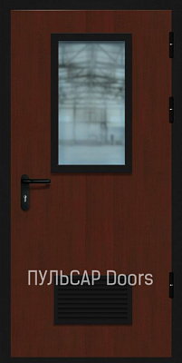 Остекленная противопожарная дверь деревянная EIS60 с МДФ Дикая Груша с решеткой