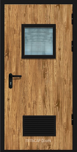 Противопожарная дверь со стеклом деревянная с покрытием пластиковой панели CPL