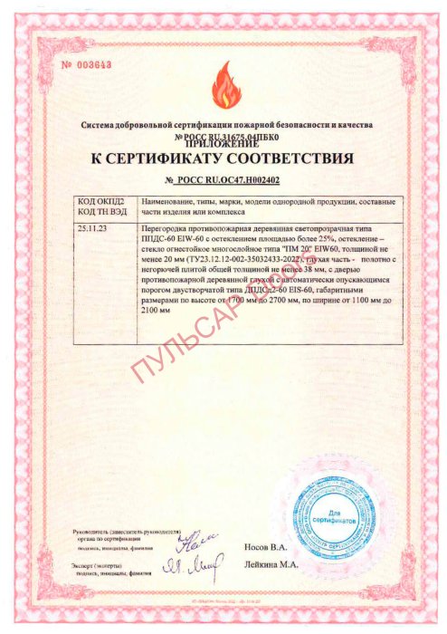 Приложение к сертификату соответствия №003642