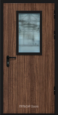 Одностворчатая дверь с отделкой CPL и прямоугольным стеклом
