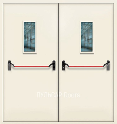 Двустворчатая металлическая дверь противопожарная RAL-9001 с антипаникой – купить, заказать по выгодной цене от 49800 руб.