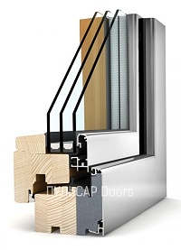 Дерево-алюминиевое окно премиум класса с тонировкой, стеклопакет 32 мм