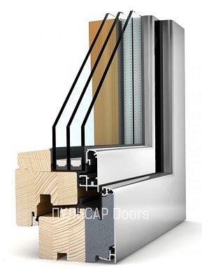 Дерево-алюминиевое окно премиум класса с тонировкой, стеклопакет 32 мм