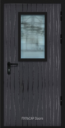 Противопожарная дверь со стеклом с отделкой из пластика HPL панели