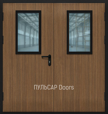 Противопожарная стеклянная дверь двупольная EI 60 с покрытием МДФ – купить, заказать по выгодной цене от 58500 руб.
