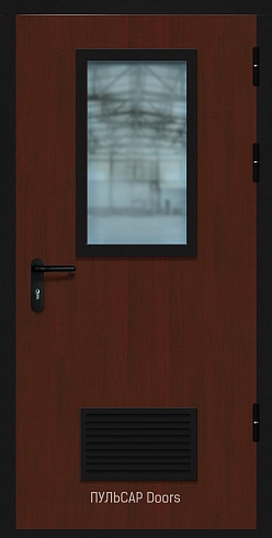 Остекленная противопожарная дверь деревянная EIS60 с МДФ Дикая Груша с решеткой