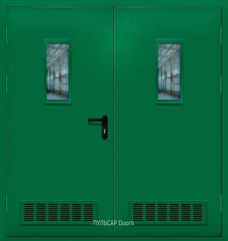 Двухстворчатая металлическая дверь противопожарная RAL-6005 – купить, заказать по выгодной цене от 48840 руб.