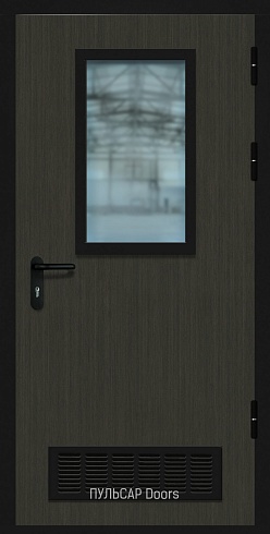 Звукоизоляционная дверь EIS30 38Rw для гостиниц c МДФ Storm Tempte bistro со стеклом и решеткой