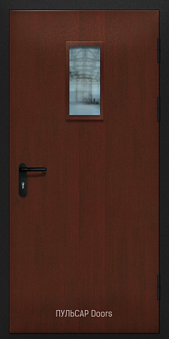 Противопожарная дверь со стеклом деревянная однопольная из мдф серии "Бюджет"