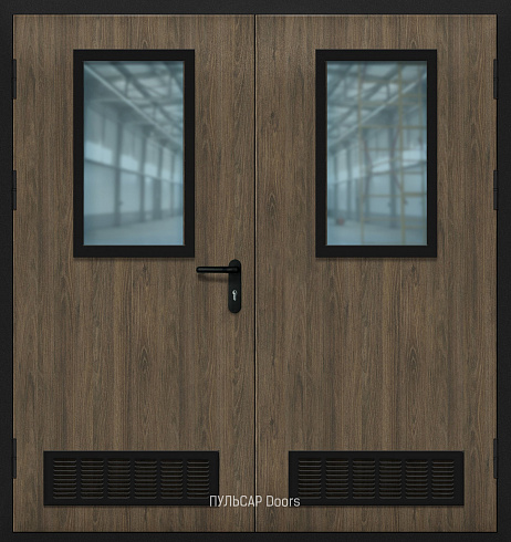 Остекленная противопожарная дверь двупольная дверь EI 60 с покрытием из МДФ и решеткой – купить, заказать по выгодной цене от 62946 руб.