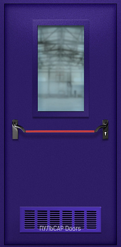 Противопожарная дверь со стеклом синяя с антипаникой и решеткой – купить, заказать по выгодной цене от 37674 руб.