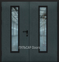 Противопожарная стеклянная дверь двупольная без порога с отделкой из шпонированной панели – купить, заказать по выгодной цене от 46800 руб.