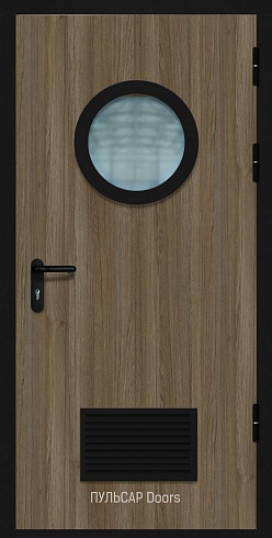 Остекленная противопожарная дверь деревянная серии «Бизнес» с МДФ Ясень с решеткой