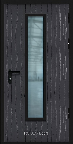 Противопожарная стеклянная дверь деревянная одностворчатая серии «Дизайн» из HPL панели в коттедж