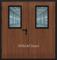 Противопожарная стеклянная дверь двупольная с покрытием из шпонированной панели – купить, заказать по выгодной цене от 49374 руб.