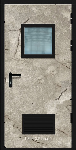 Противопожарная дверь со стеклом деревянная серии «Дизайн» с отделкой HPL и решеткой