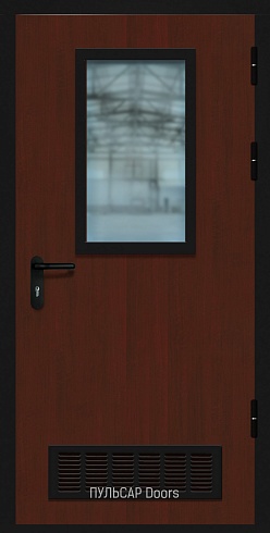 Противопожарная дверь со стеклом и решеткой МДФ Port-Maple Porto-lrable