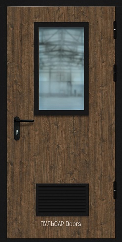 Звукоизоляционная дверь EI30 38Rw для гостиниц из МДФ SmokeWood Bois-Fum со стеклом и решеткой