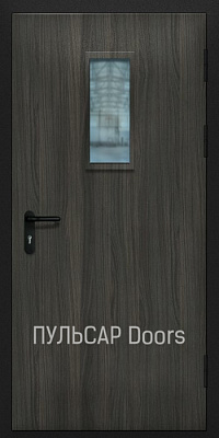Остекленная противопожарная дверь деревянная однопольная из мдф "Бюджет" серии