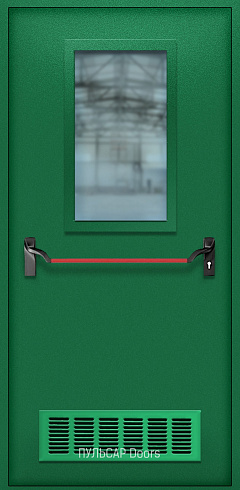 Остекленная противопожарная дверь зеленая с антипаникой и порошковой отделкой – купить, заказать по выгодной цене от 36270 руб.