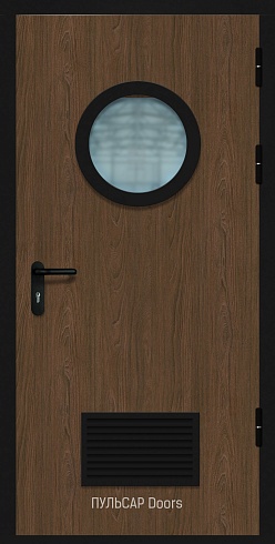 Остекленная противопожарная дверь деревянная EI 60 из МДФ Дуб Ланцелот с решеткой
