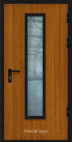 Противопожарная деревянная дверь с накладкой из шпона остекленная