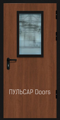Противопожарная дверь со стеклом деревянная EI 30 из МДФ Черешня