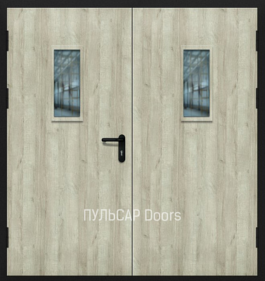 Противопожарная дверь со стеклом деревянная двупольная дверь из мдф "Бюджет" серии