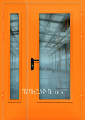 Огнеупорная полуторостворчатая дверь RAL-2011 без порога с прямоугольным стеклом – купить, заказать по выгодной цене от 39000 руб.