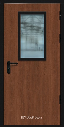 Противопожарная дверь со стеклом деревянная EI 30 из МДФ Черешня