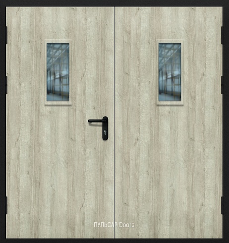Противопожарная дверь со стеклом деревянная двупольная дверь из мдф "Бюджет" серии