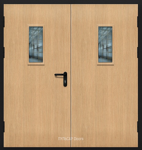 Противопожарная дверь со стеклом деревянная двухстворчатая серии "Бюджет"