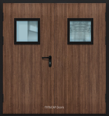 Остекленная противопожарная дверь деревянная серии «Бизнес» с покрытием из МДФ